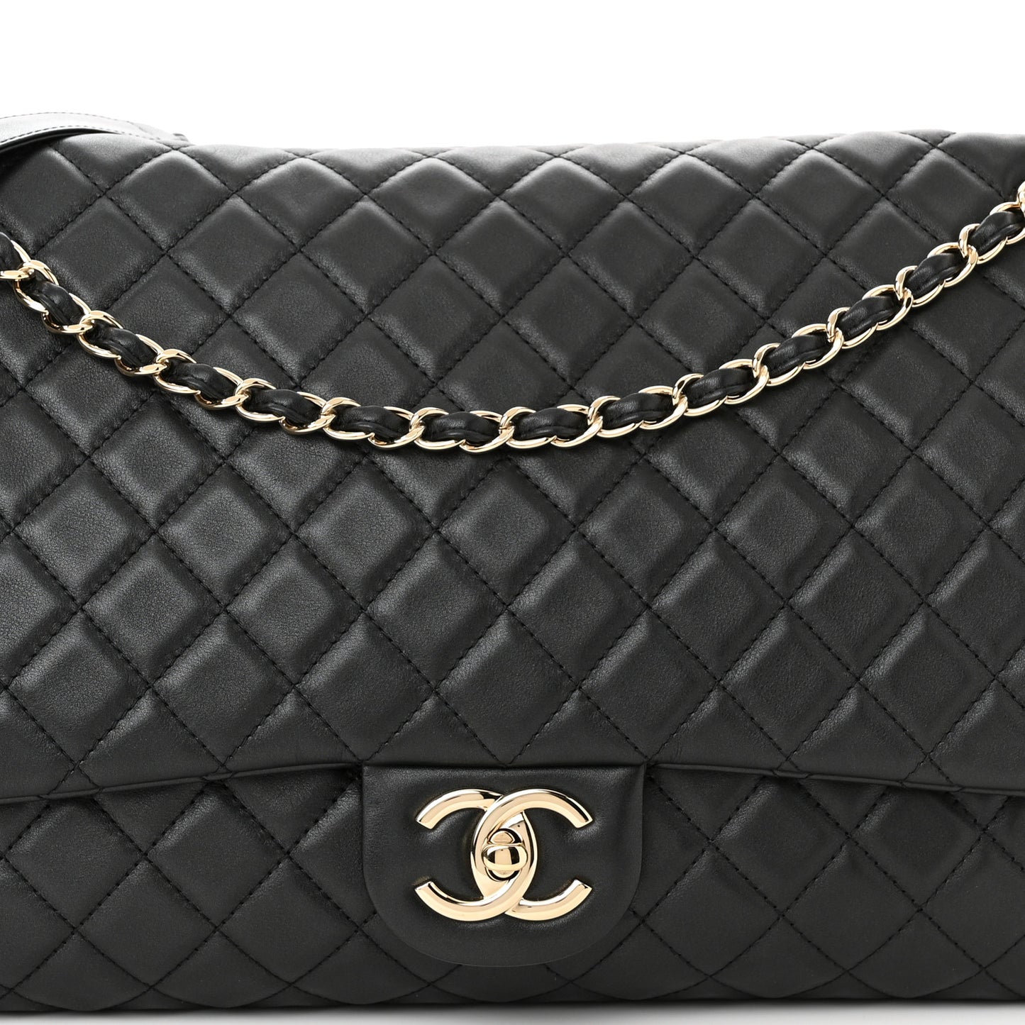 Calfskin Quilted XXL Travel Flap Bag Black