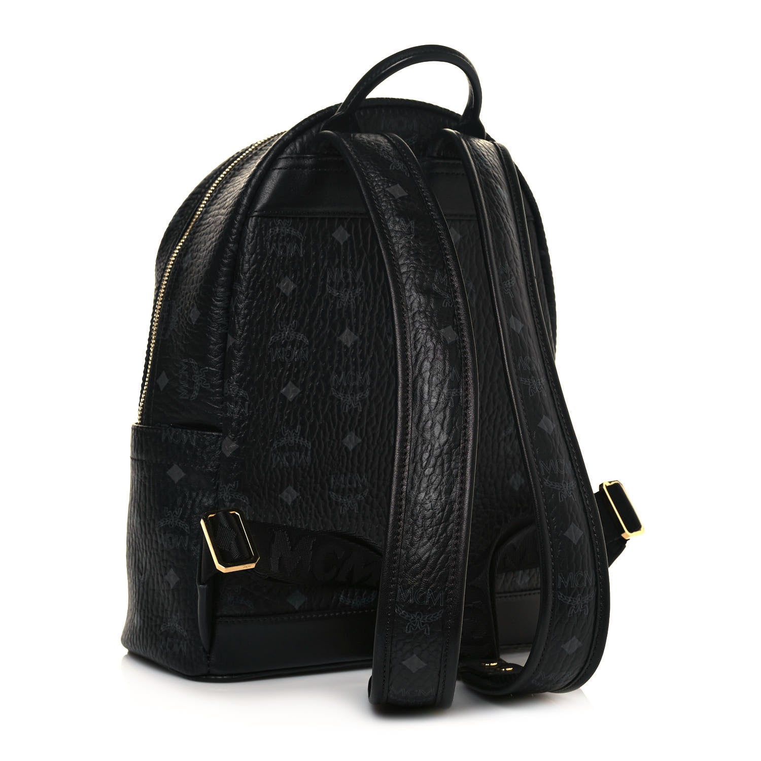 MCM Visetos Studded Small Studded Logo Stripe Backpack Black 2 of 14