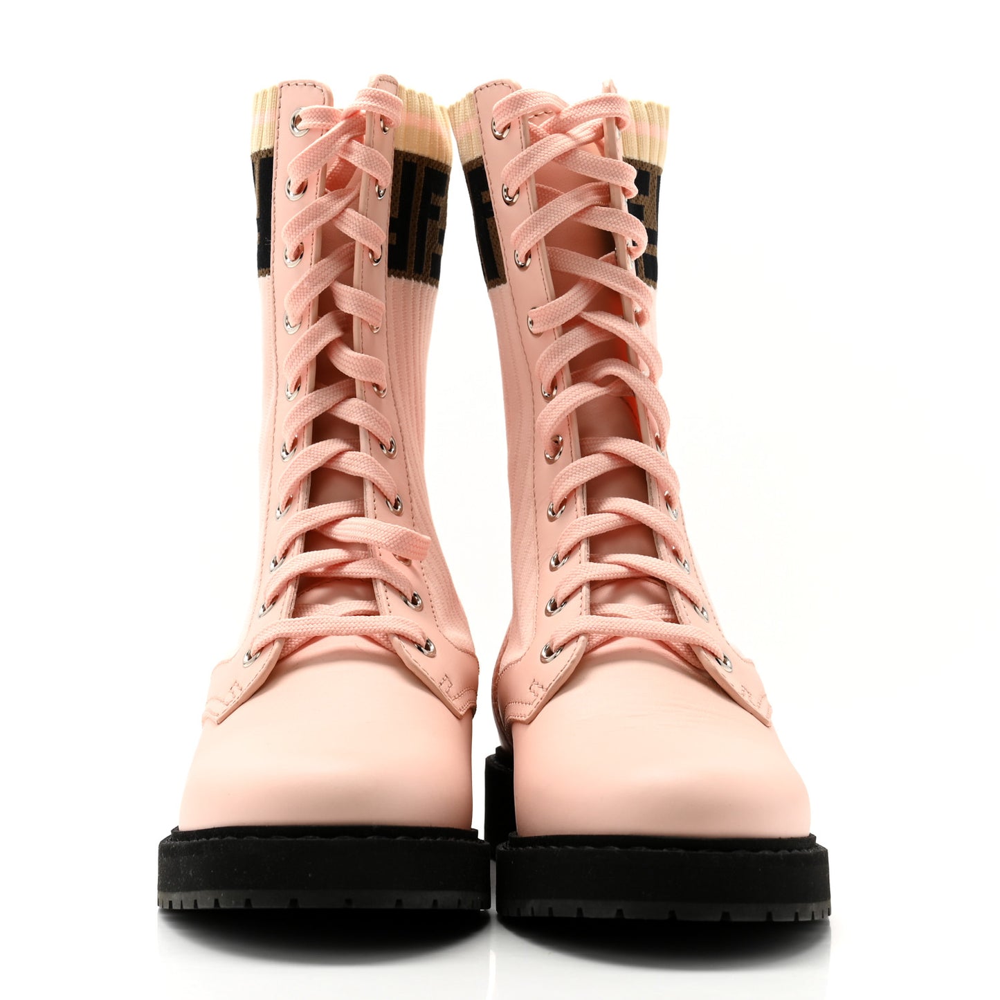 Calfskin Stretch Fabric Rockoko Biker Boots 36.5 Rose Clair Tobacco