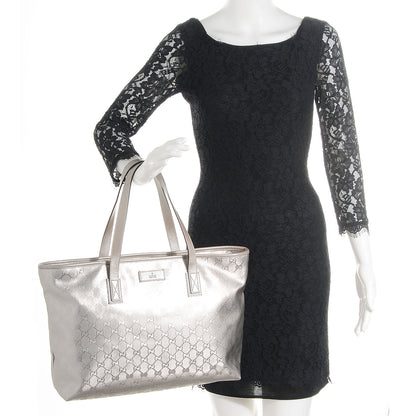 Gucci Imprime Monogram Medium Zippered Shopping Tote Silver 2 of 7