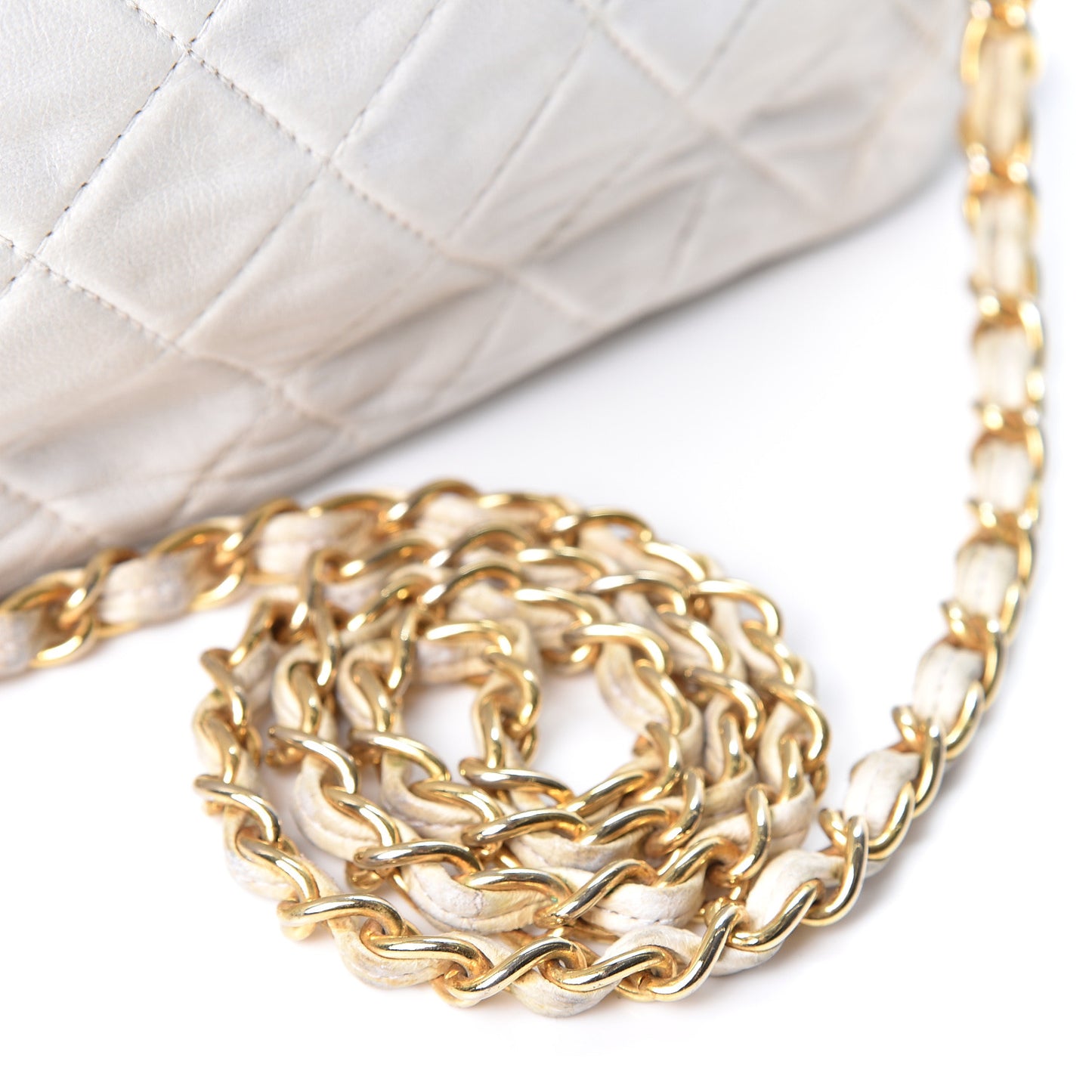 Lambskin Quilted Tassel Camera Case White