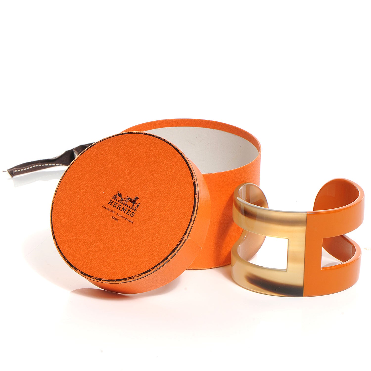 Hermes Buffalo Horn Lacquer Ano H Cuff Orange 5 of 5