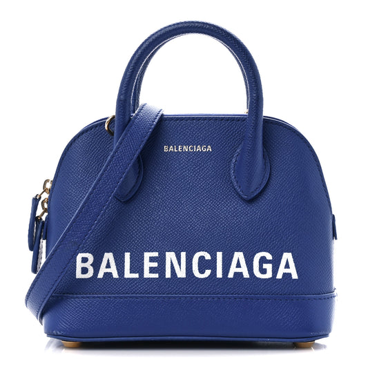 Signature Grained Calfskin Logo XXS Ville Top Handle Bag Bleu Roi White