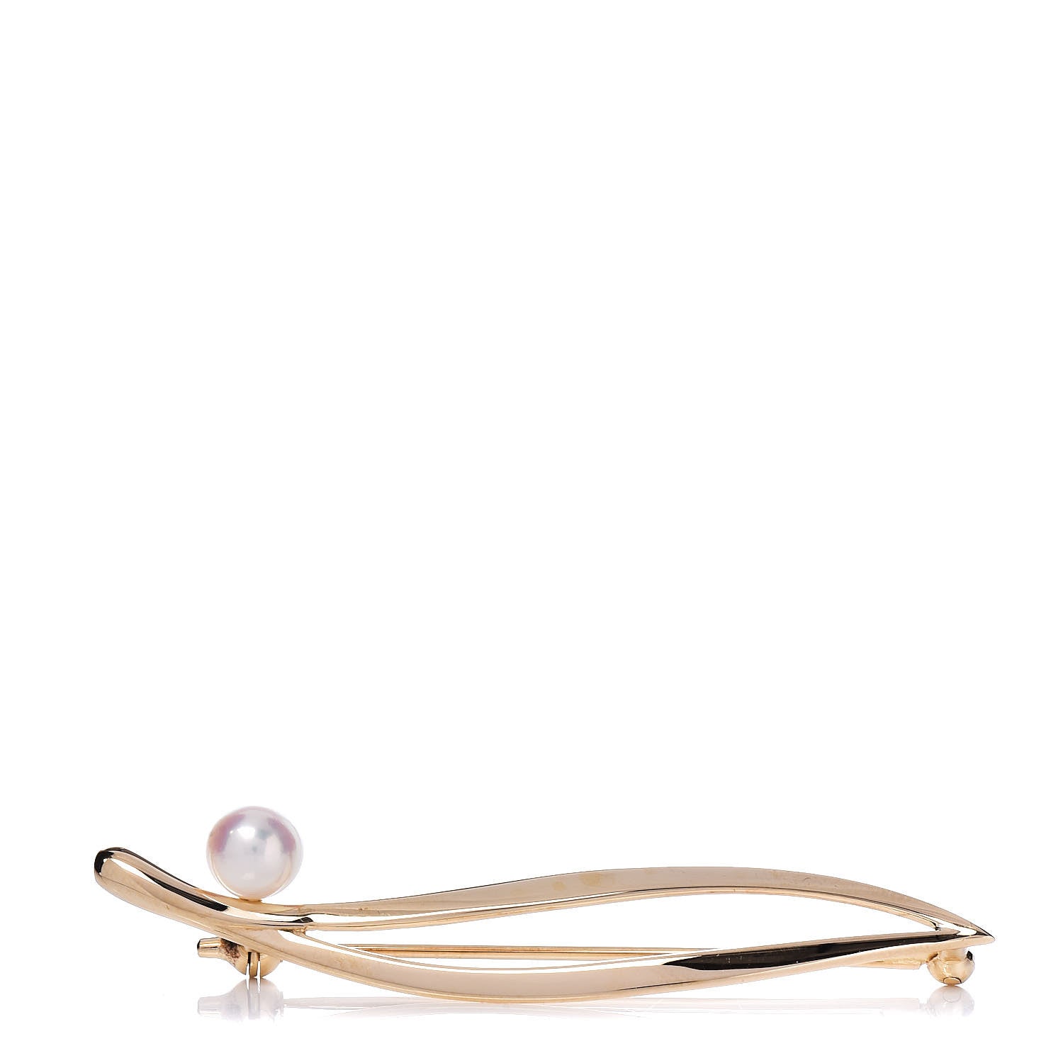 Mikimoto 14K Yellow Gold Akoya Pearl 6mm Leaf Brooch 1 of 5