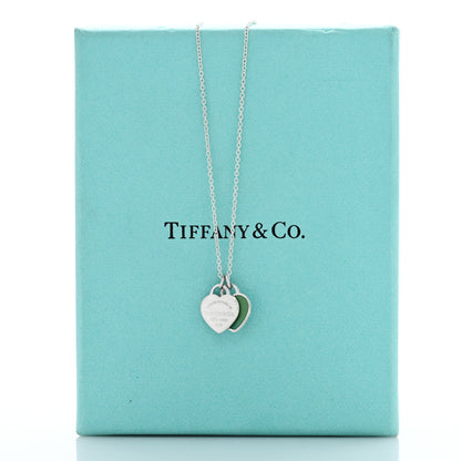 Tiffany Sterling Silver Enamel Return to Tiffany Double Mini Heart Tag Pendant Necklace Blue 5 of 5