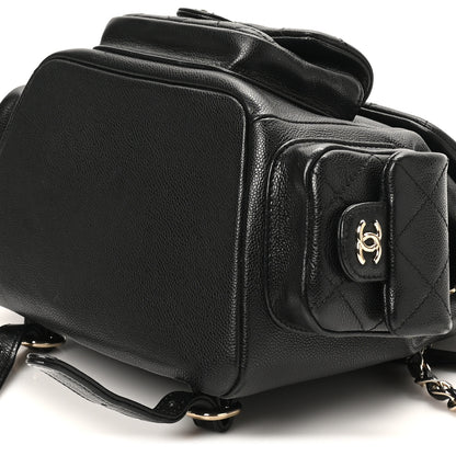 Chanel Shiny Caviar Quilted Small Pockets Drawstring Backpack Black 10 of 10