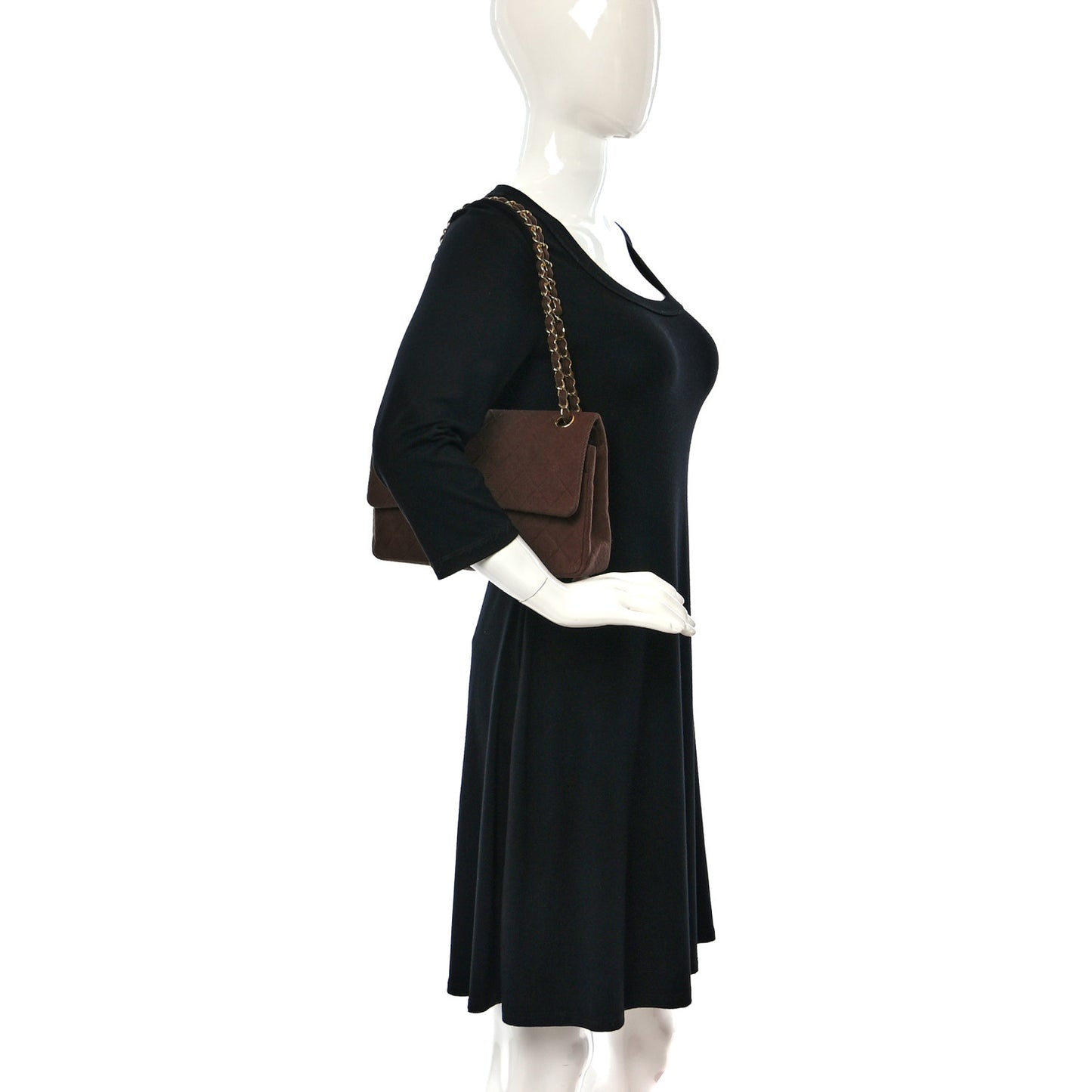 Jersey Quilted Small Double Flap Brown