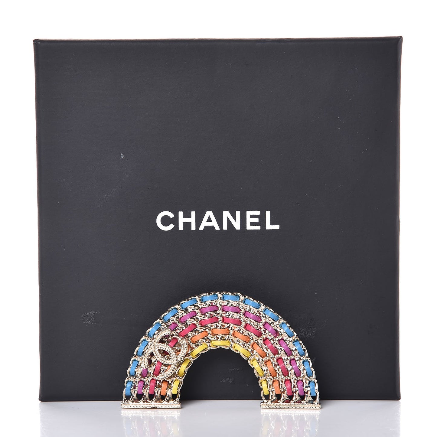 Lambskin Chain Rainbow CC Brooch Gold Multicolor