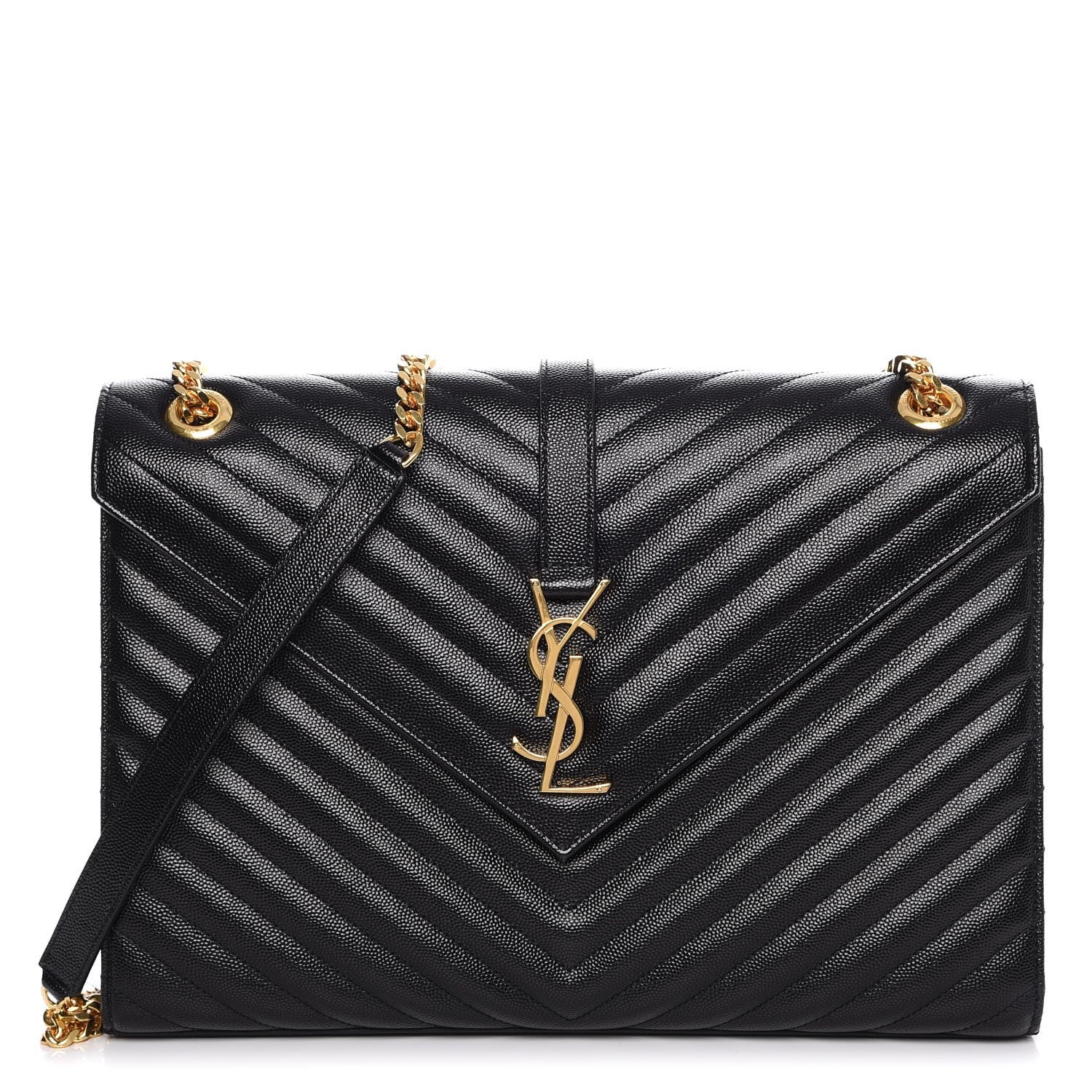 Saint Laurent Grain De Poudre Matelasse Chevron Large Monogram Satchel Black 1 of 9