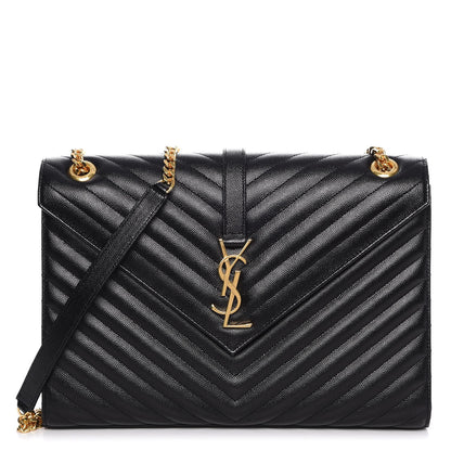 Saint Laurent Grain De Poudre Matelasse Chevron Large Monogram Satchel Black 1 of 9