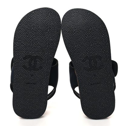 Chanel Fabric Lambskin CC Sandals 39 Black 5 of 8
