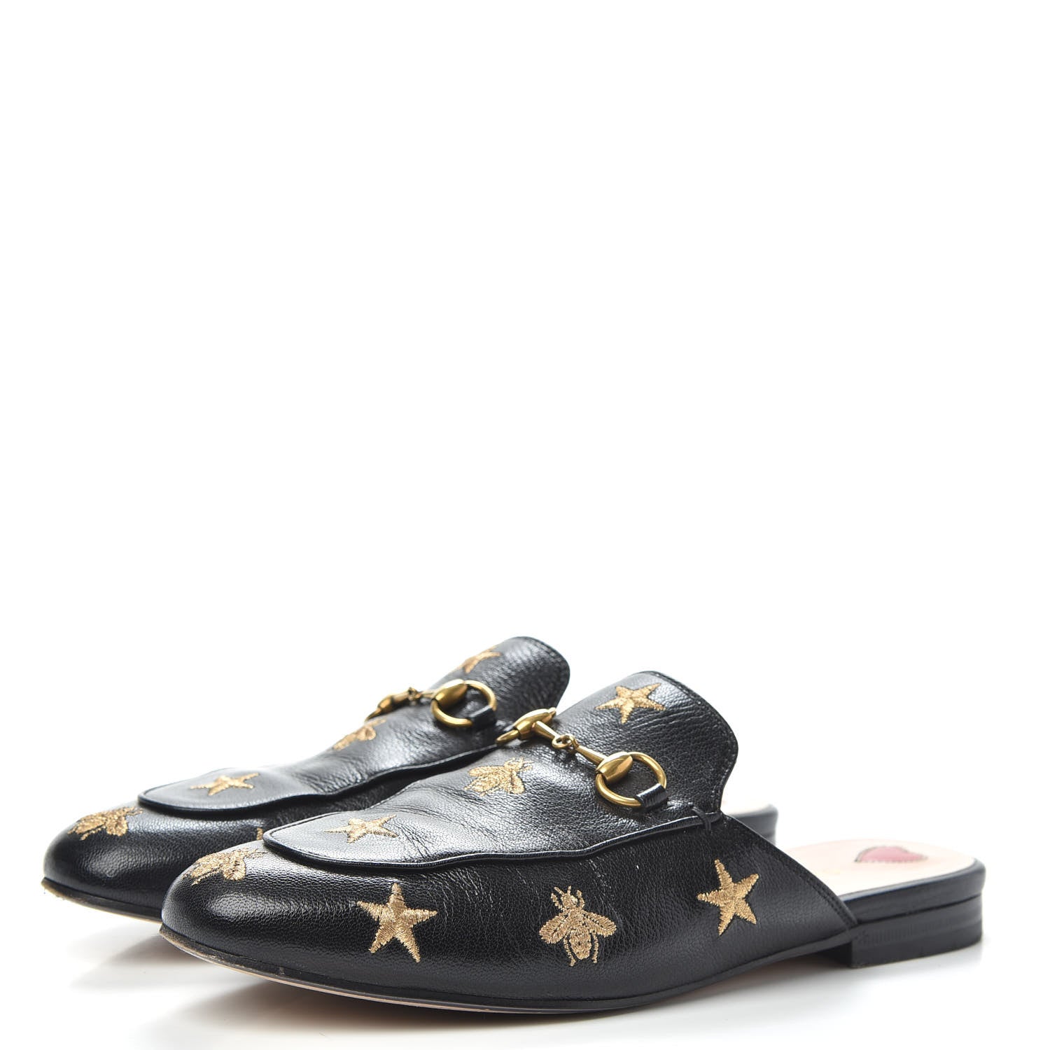 Gucci Goatskin Bee Star Embroidered Womens Princetown Slippers 37.5 Black 3 of 10
