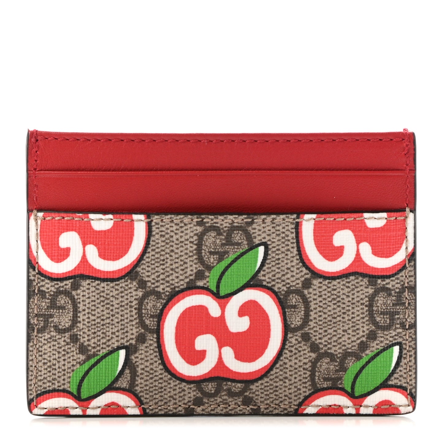GG Supreme Monogram Apple Card Holder Beige Multicolor Lobster Red