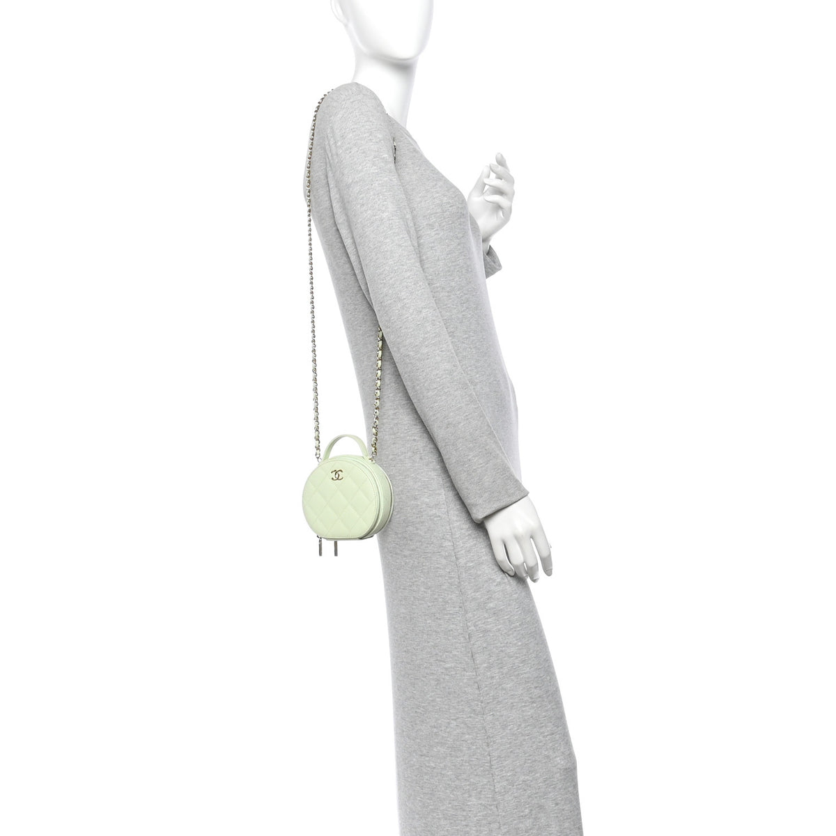 Caviar Quilted Round Handle With Care Vanity With Chain Light Green