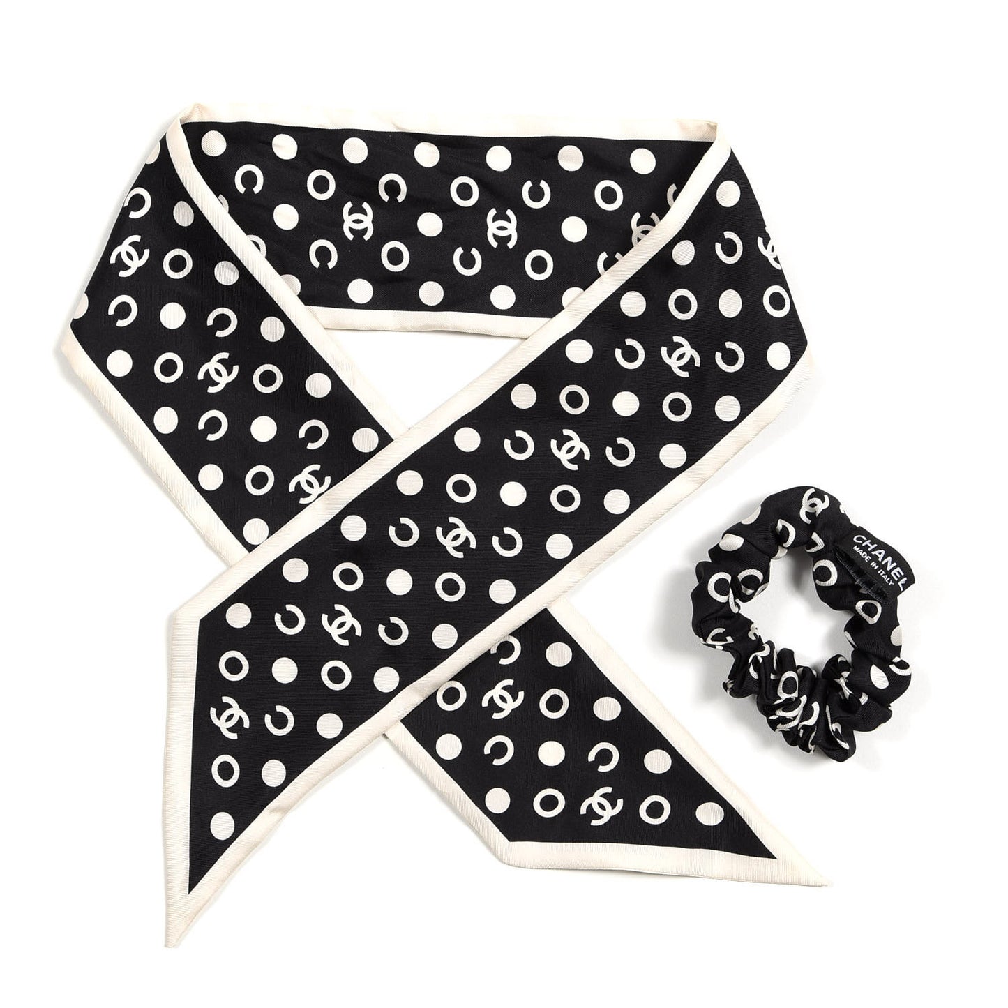 Silk CC Twilly Hair Tie Black White