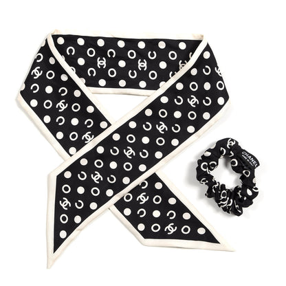 Chanel Silk CC Twilly Hair Tie Black White 1 of 6