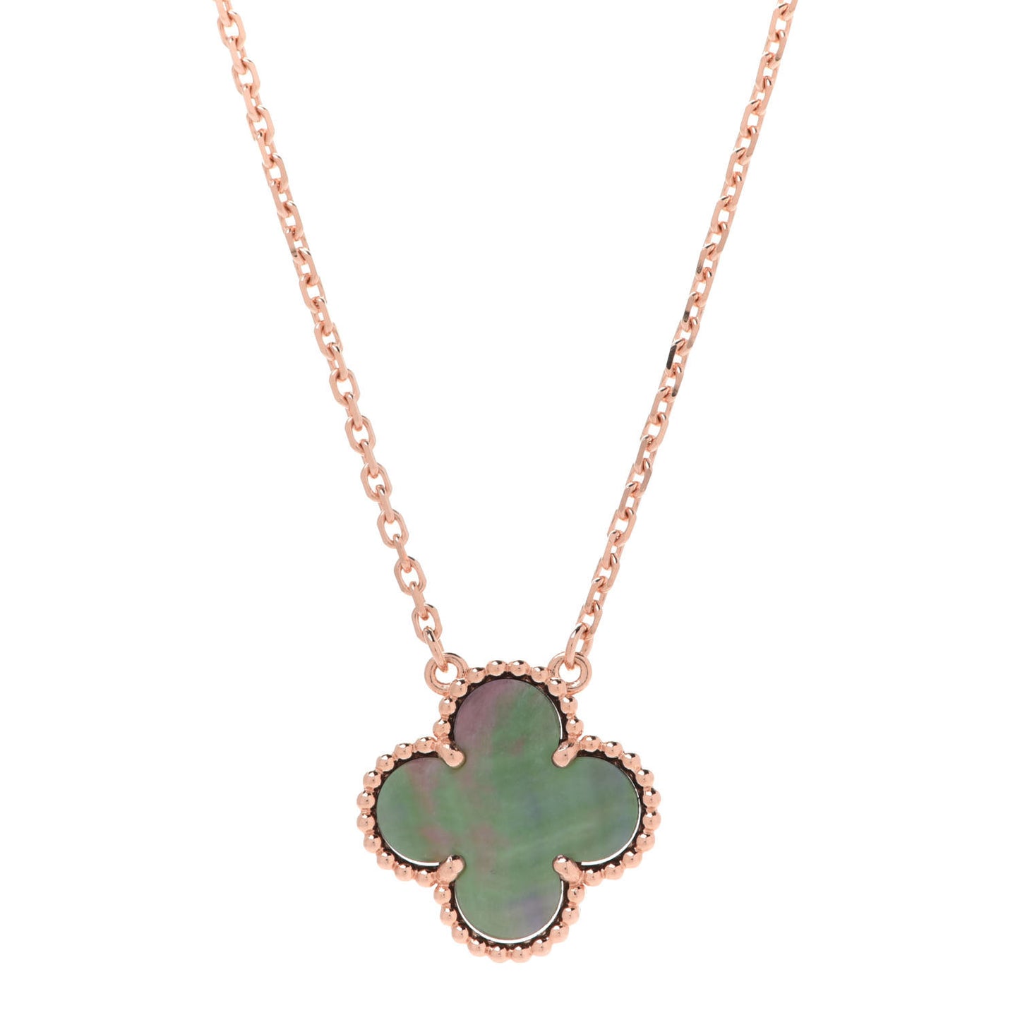 18K Rose Gold Gray Mother of Pearl Vintage Alhambra Pendant Necklace
