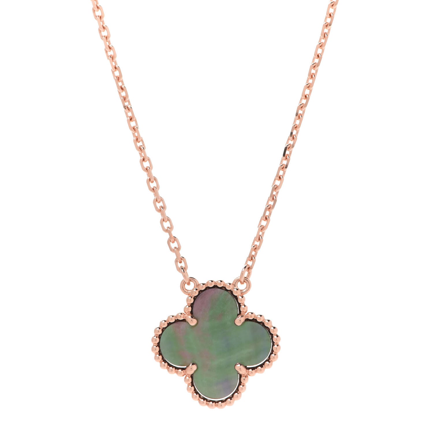 Van Cleef & Arpels 18K Rose Gold Gray Mother of Pearl Vintage Alhambra Pendant Necklace 4 of 8