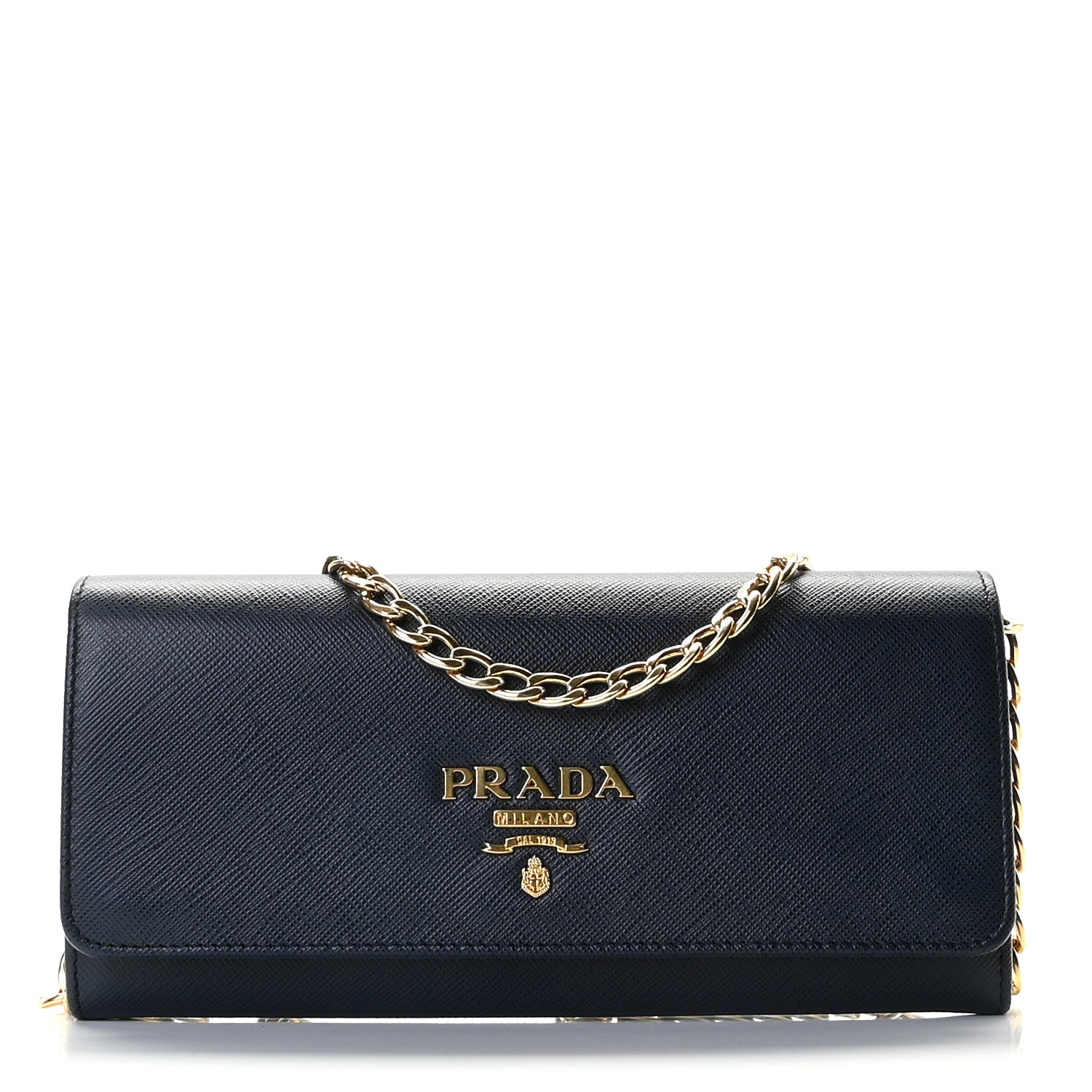 Prada Saffiano Lux Chain Wallet Baltico 1 of 7