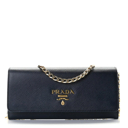Prada Saffiano Lux Chain Wallet Baltico 1 of 7
