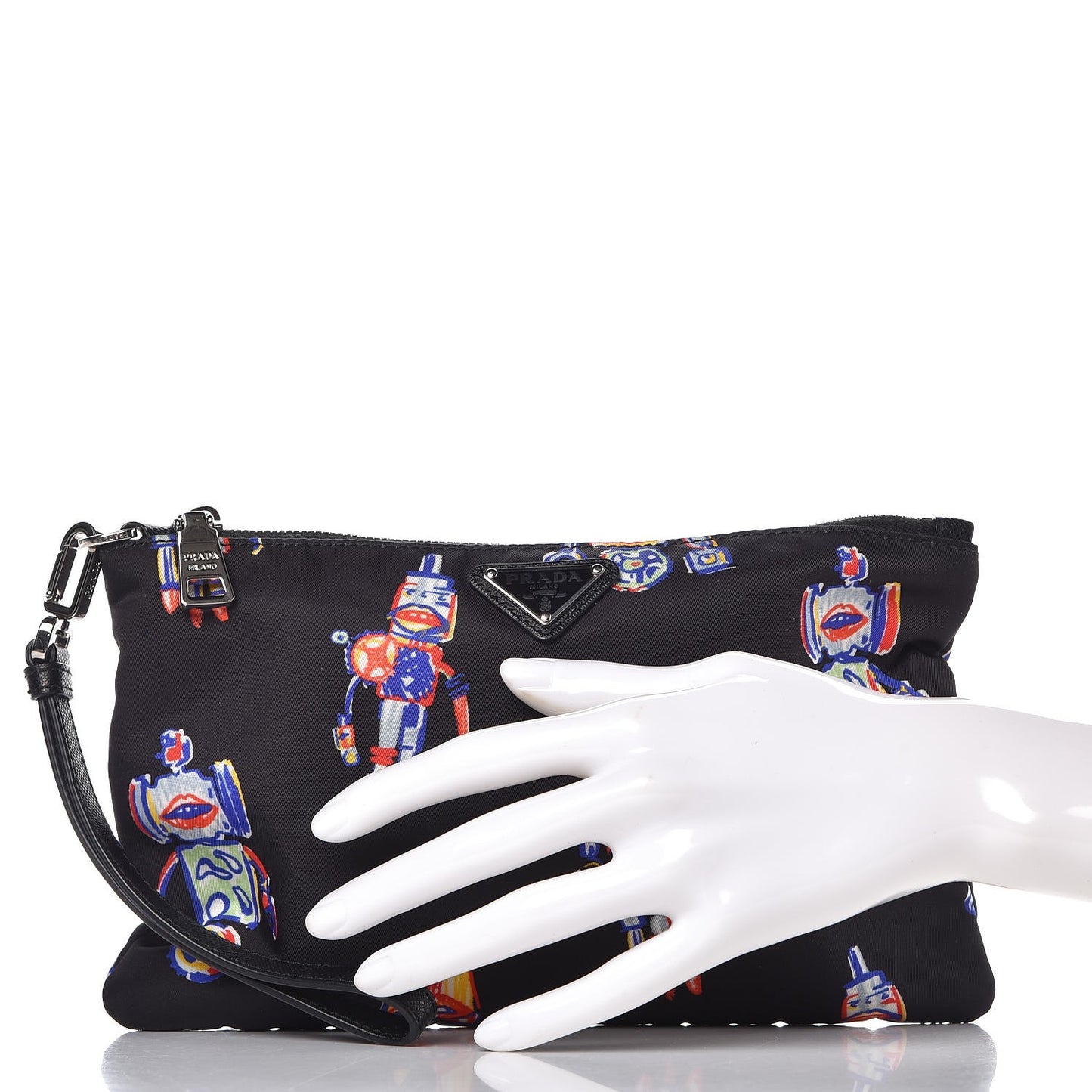 Tessuto Nylon Robot Wristlet Pouch Black