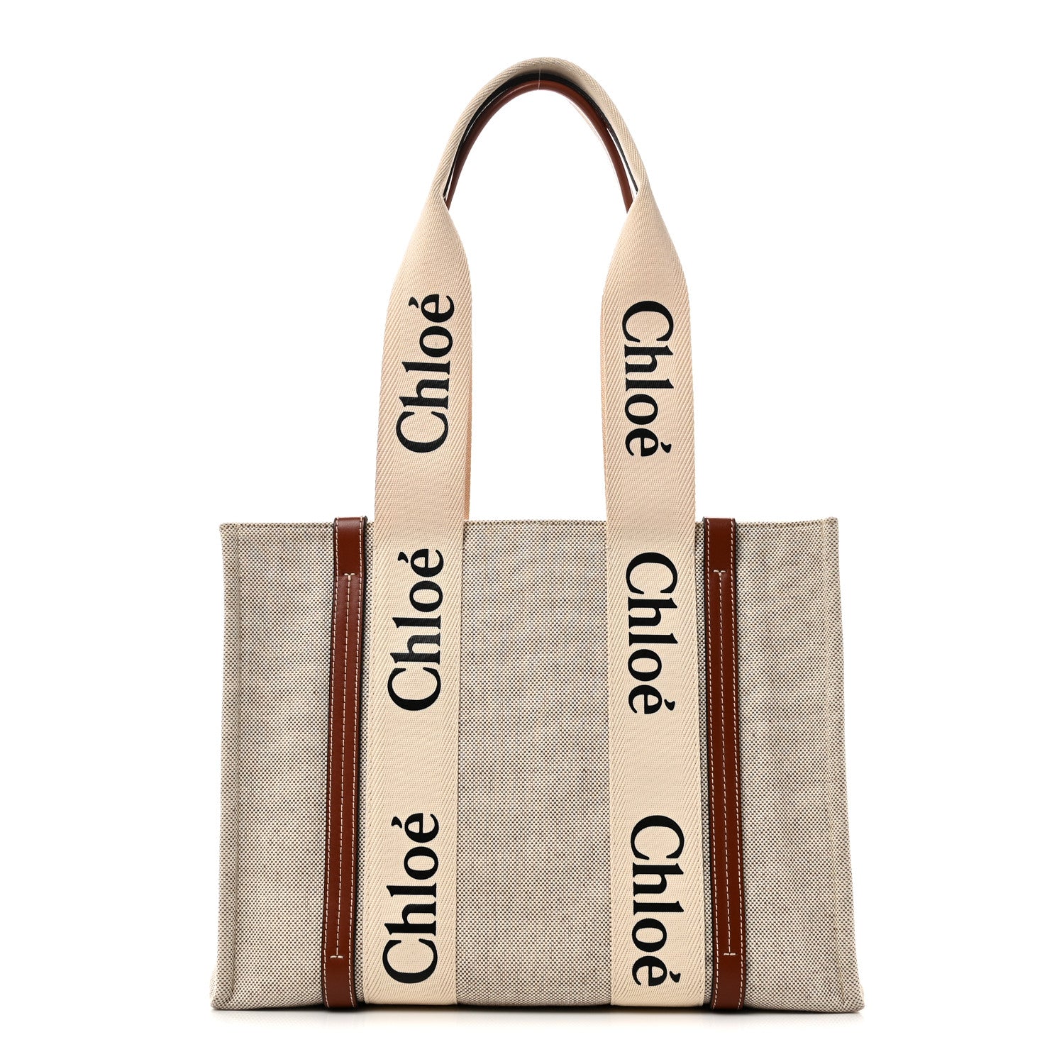 Chloe Cotton Calfskin Medium Woody Ribbon Tote White Brown 1 of 9