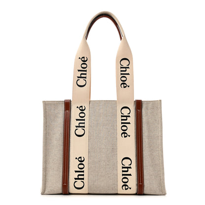 Chloe Cotton Calfskin Medium Woody Ribbon Tote White Brown 1 of 9