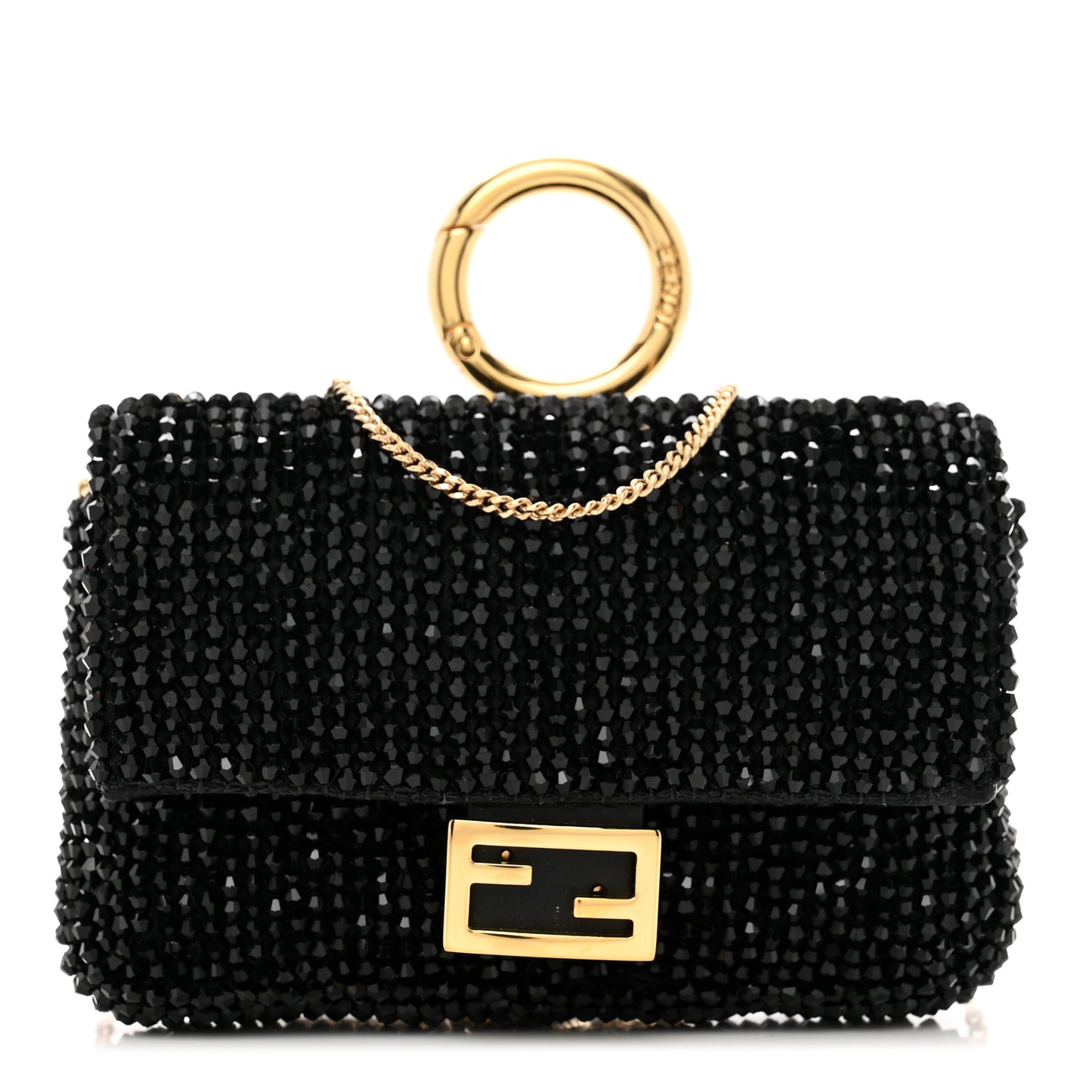 Crystal Vitello King Beaded Nano Baguette Charm Black