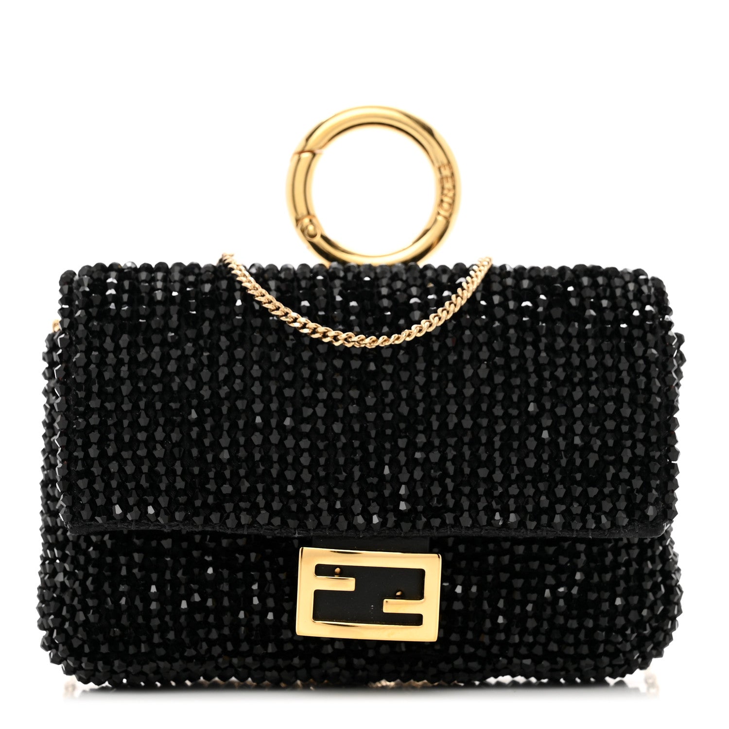 Fendi Crystal Vitello King Beaded Nano Baguette Charm Black 1 of 10
