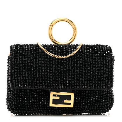 Fendi Crystal Vitello King Beaded Nano Baguette Charm Black 1 of 10