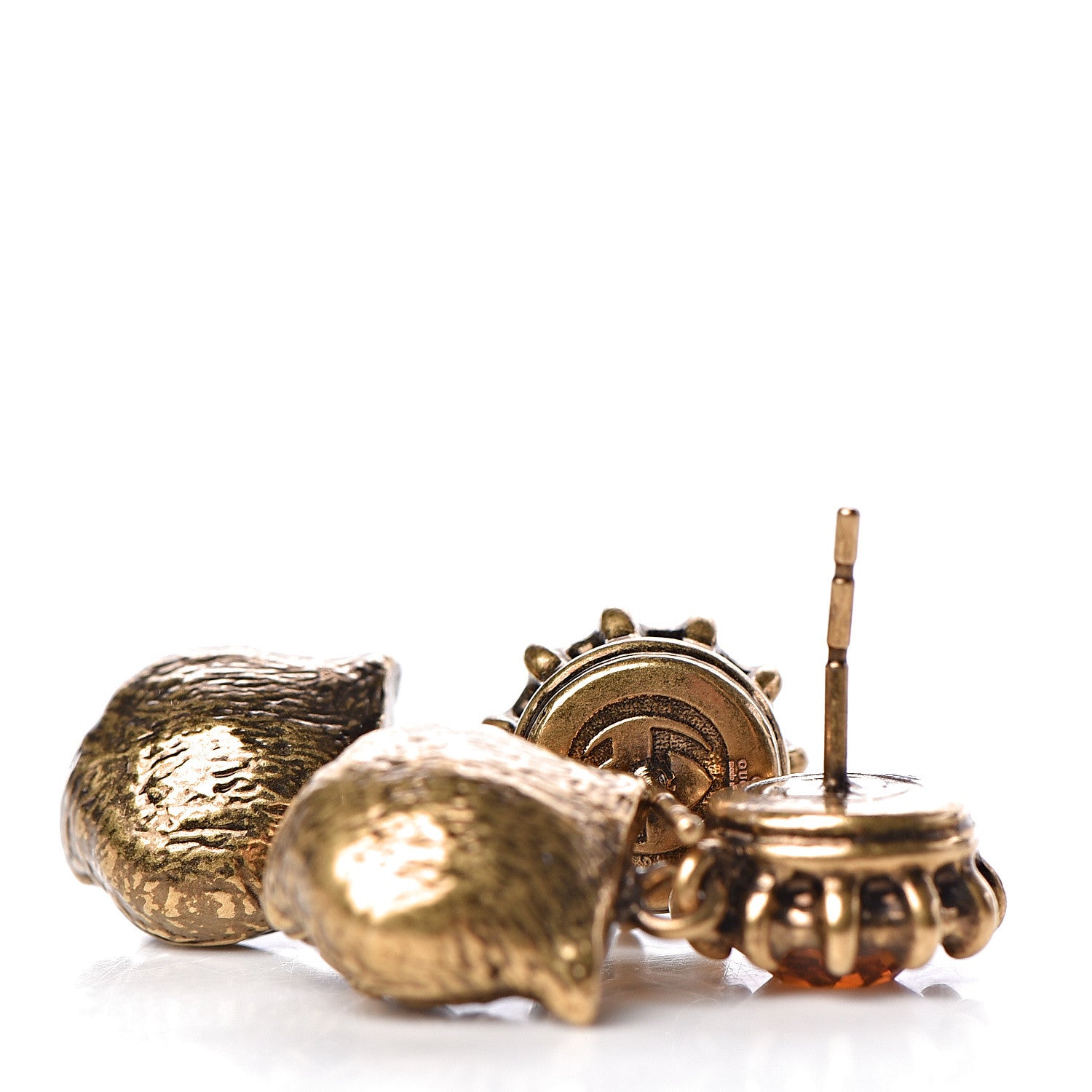 Gucci Metal Crystal Feline Earrings Aged Gold 4 of 4