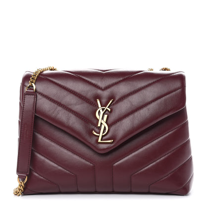 Saint Laurent Calfskin Y Quilted Monogram Small Loulou Chain Satchel Dark Legion Red 1 of 11