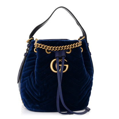 Gucci Velvet Matelasse GG Marmont Bucket Bag Cobalt Blue 1 of 9