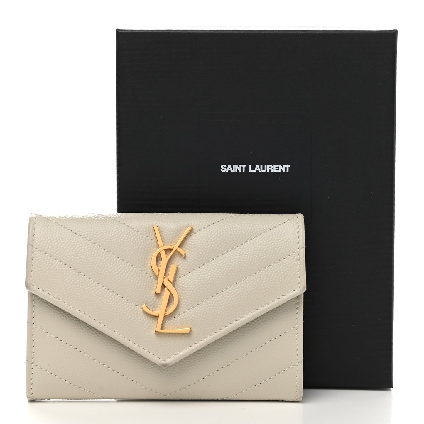 Grain De Poudre Matelasse Chevron Small Monogram Envelope Wallet Crema Soft