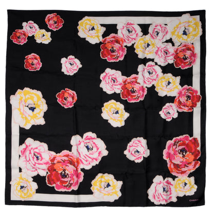 Chanel Silk Camellia Flower Scarf Black 2 of 5