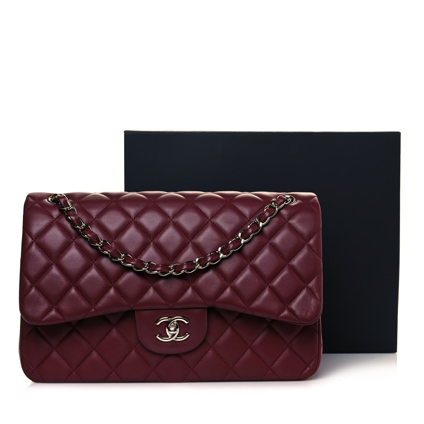 Lambskin Quilted Jumbo Double Flap Burgundy