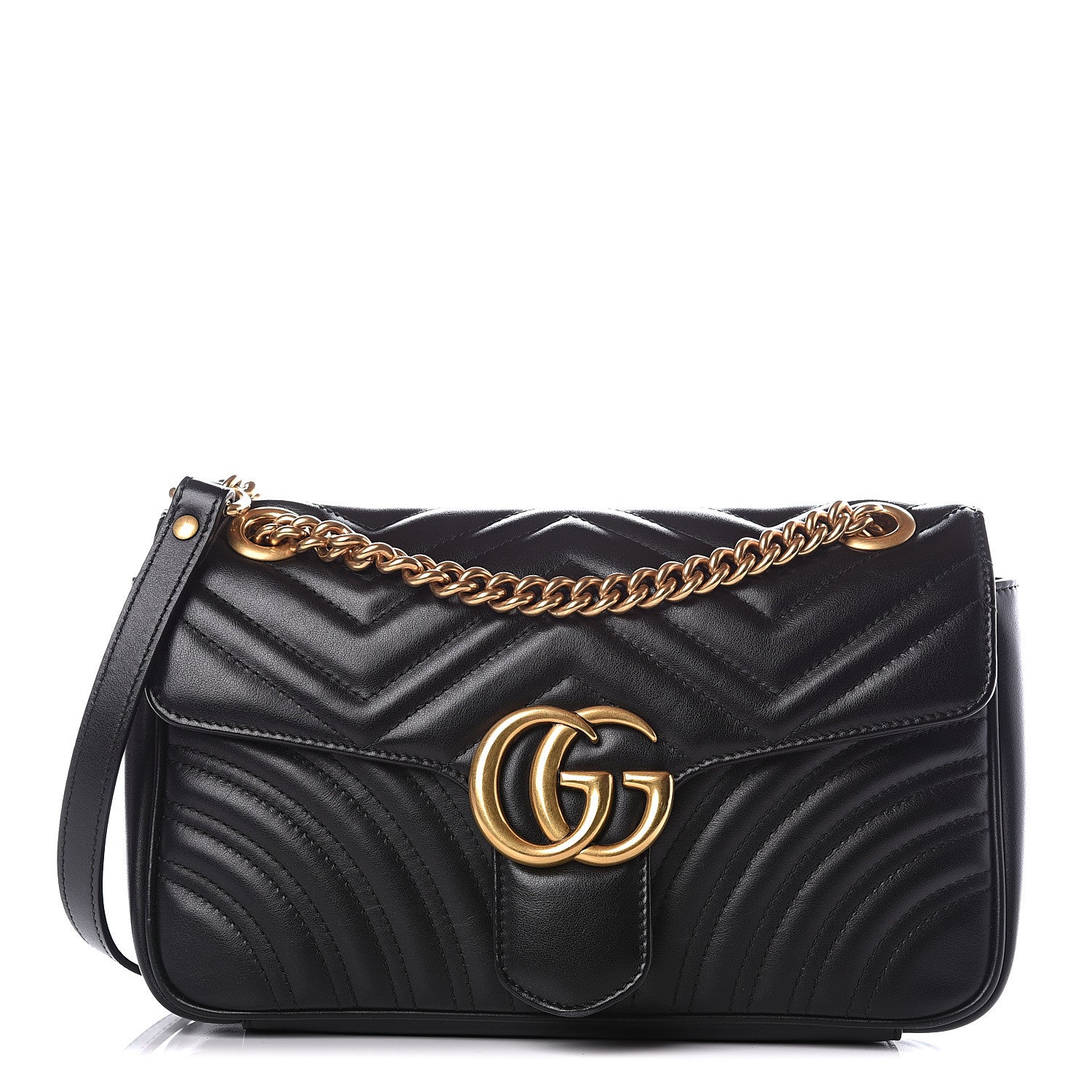 Gucci Calfskin Matelasse Small GG Marmont Shoulder Bag Black 1 of 11