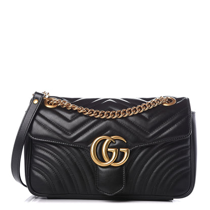 Gucci Calfskin Matelasse Small GG Marmont Shoulder Bag Black 1 of 11
