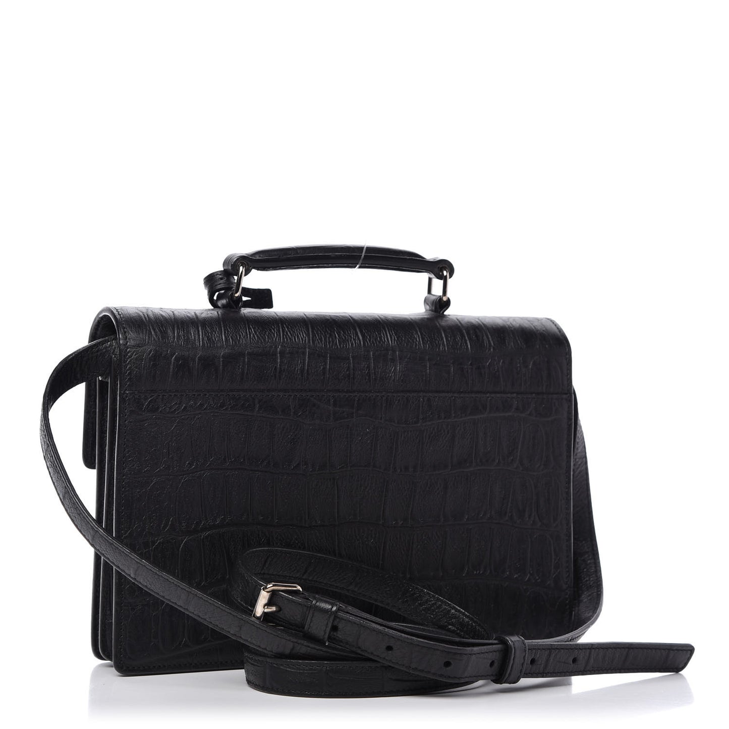 Calfskin Crocodile Embossed Medium High School Satchel Black