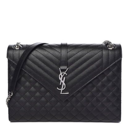 Saint Laurent Grain De Poudre Large Tri-Quilt Monogram Satchel Black 1 of 10