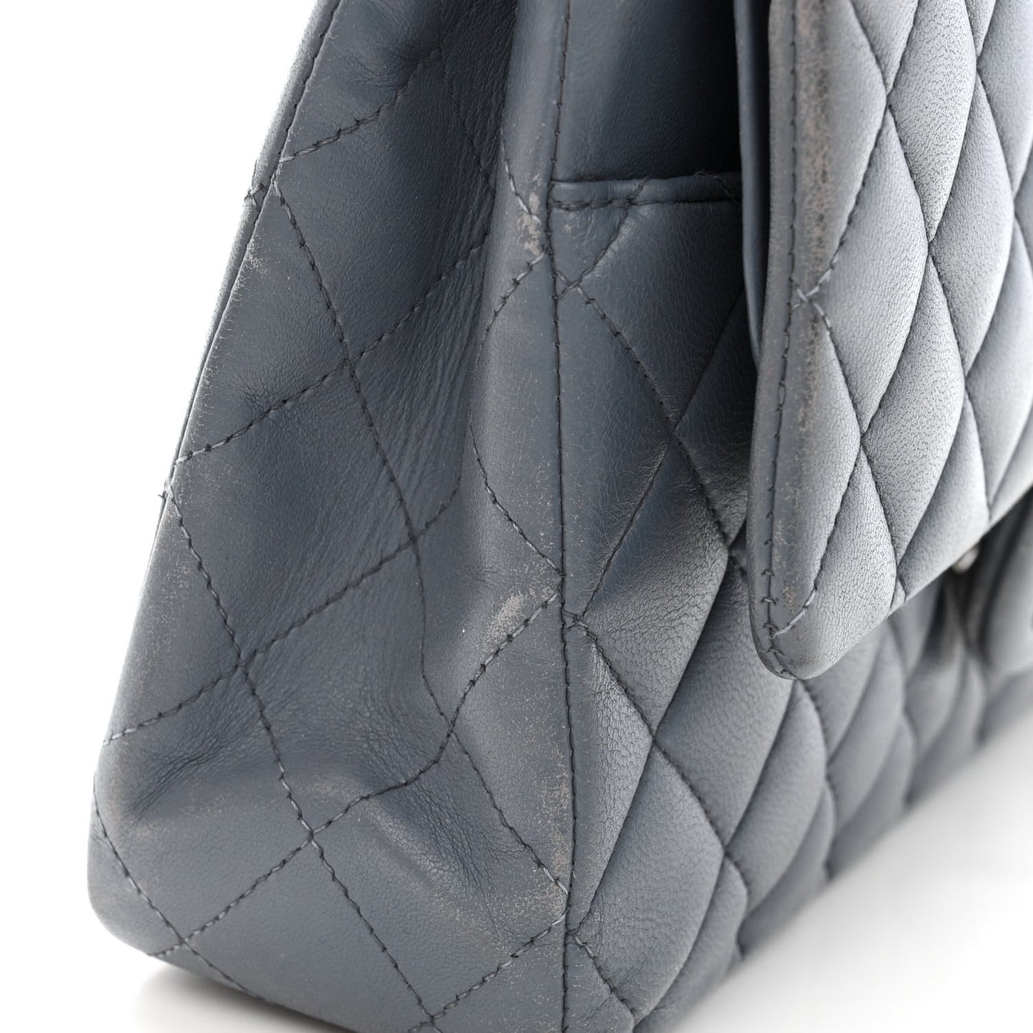 Lambskin Quilted Medium Double Flap Dark Grey