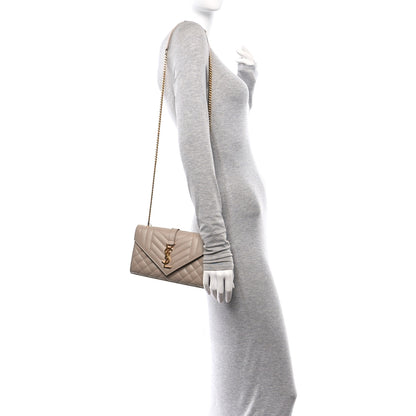 Saint Laurent Grain De Poudre Textured Mixed Matelasse Triquilt Small Monogram Satchel Dark Beige 2 of 9