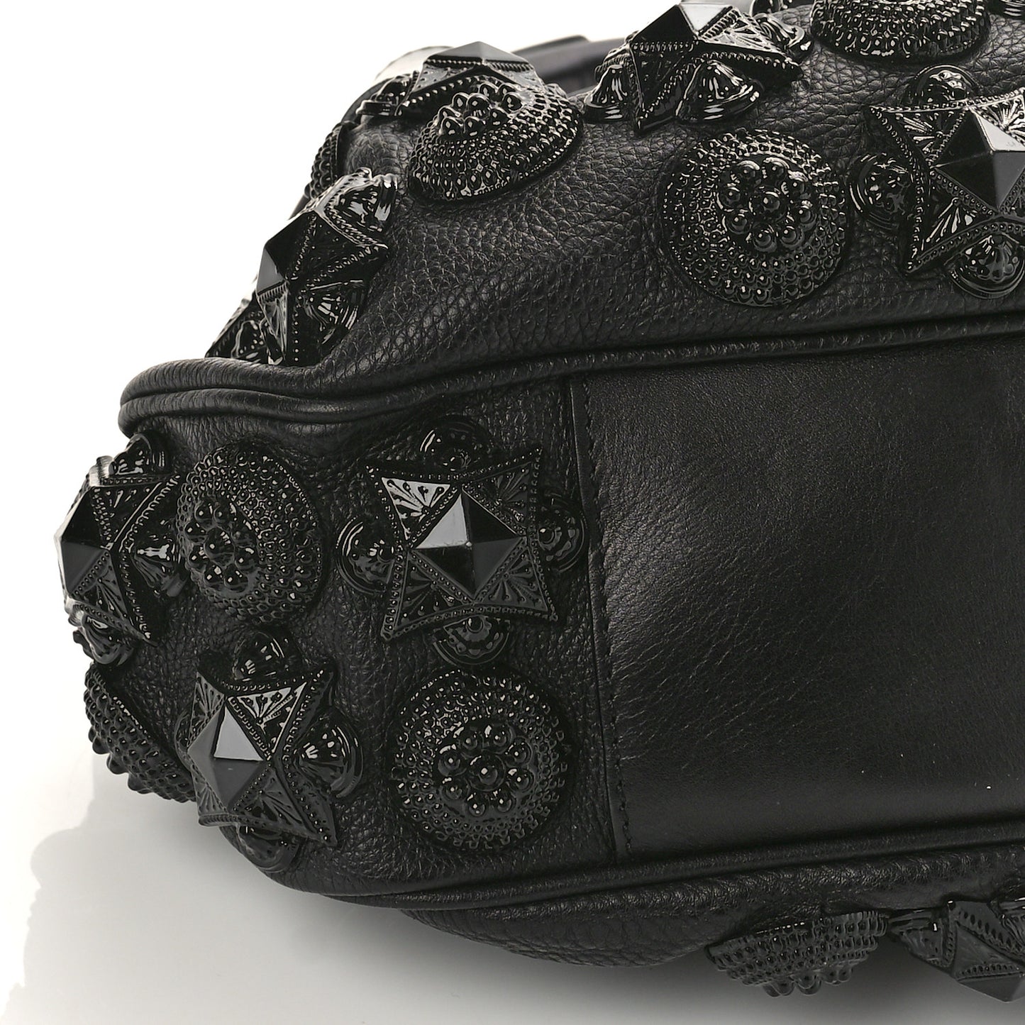 Calfskin Mason Warrior Studded Hobo Black