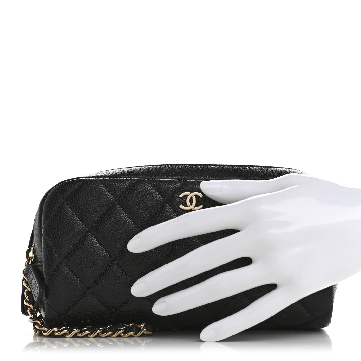 Chanel Caviar Quilted Double Zip Pouch Cosmetic Case Black 1750546