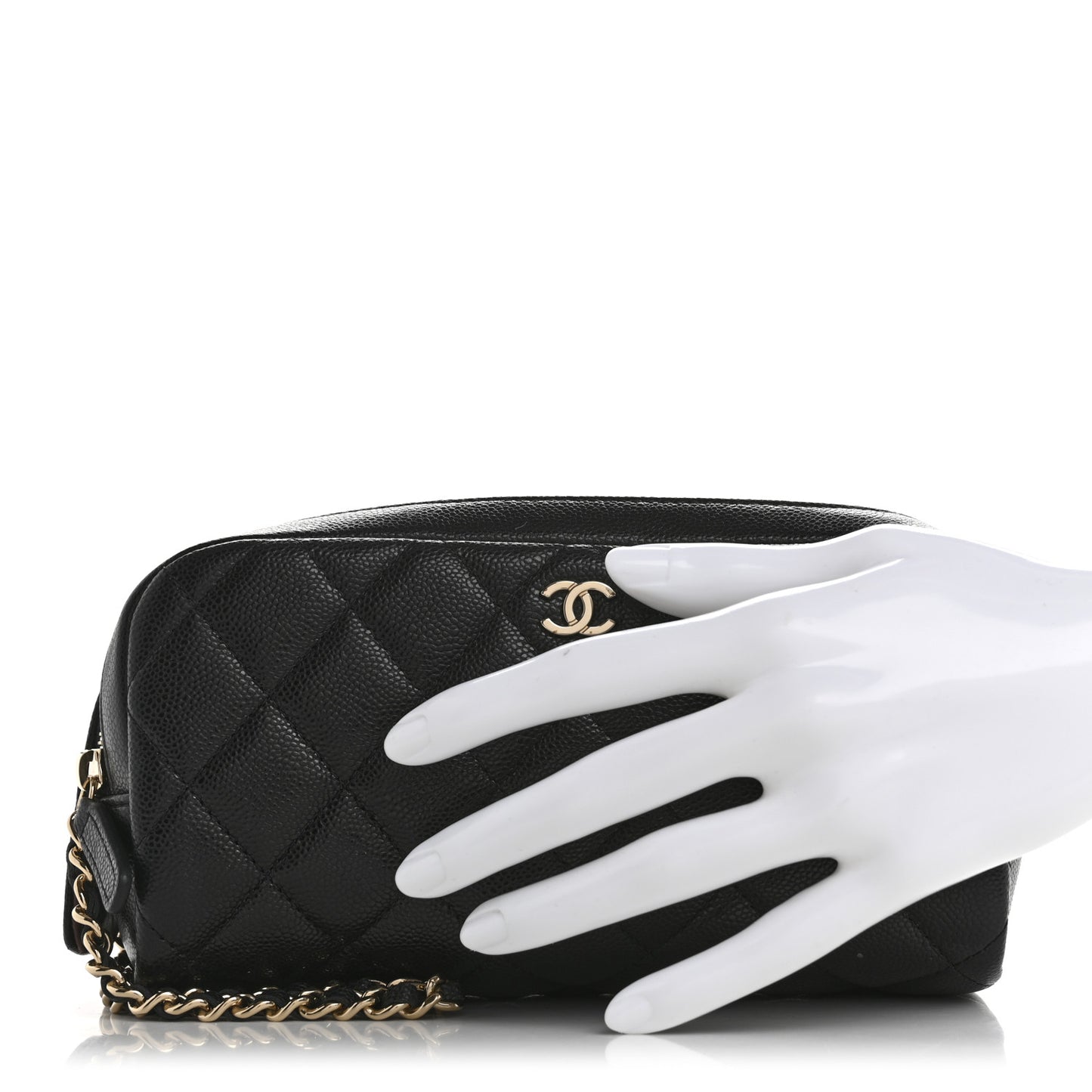 Caviar Quilted Double Zip Pouch Cosmetic Case Black