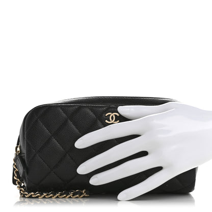 Chanel Caviar Quilted Double Zip Pouch Cosmetic Case Black 2 of 9