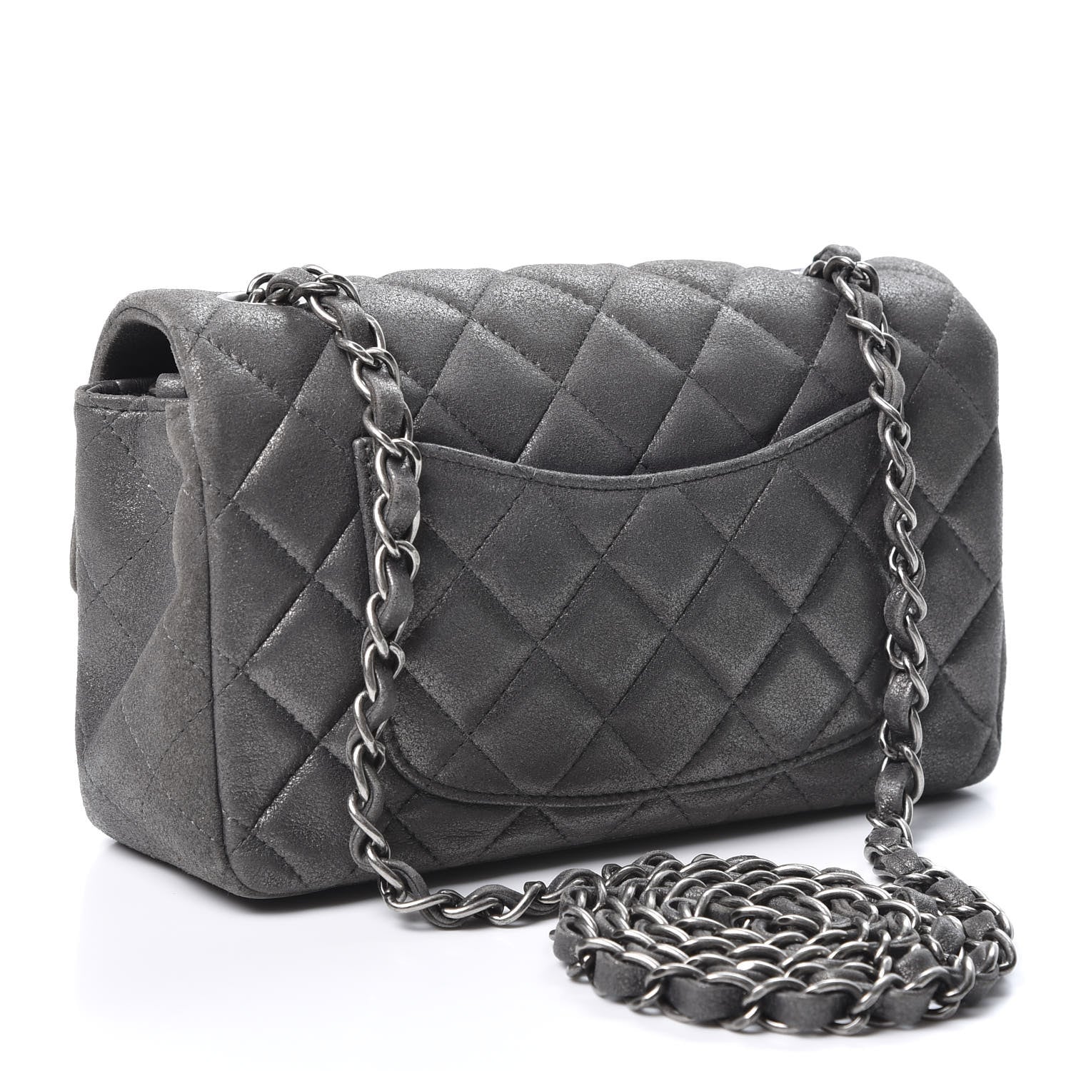 Chanel Iridescent Calfskin Quilted Mini Rectangular Flap Charcoal Grey 2 of 9