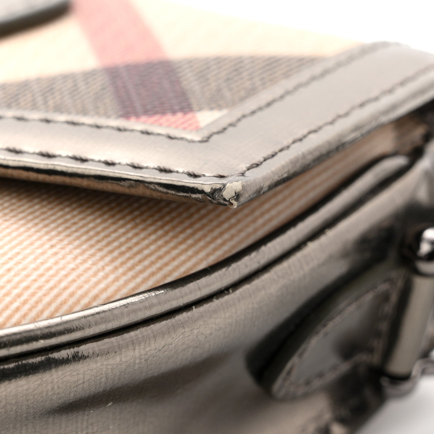 Burberry Patent Nova Check Mini Crossbody Bag Pewter 13 of 14