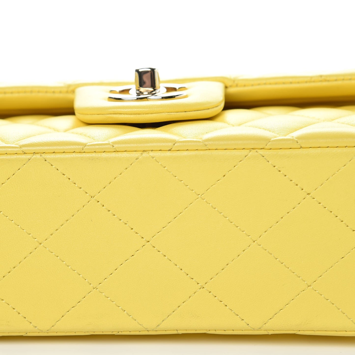 Lambskin Quilted Medium Double Flap Yellow