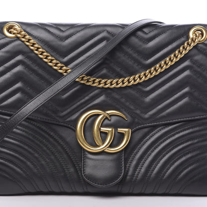 Gucci Calfskin Matelasse Large GG Marmont Shoulder Bag Black 9 of 11